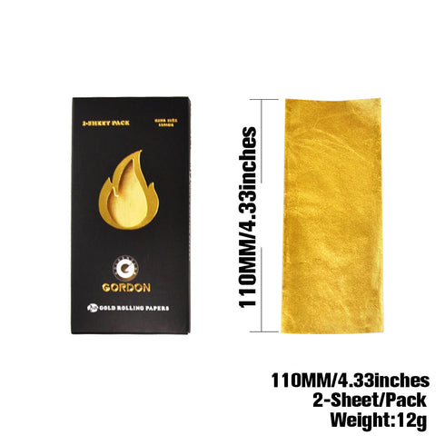 GORDON 24K Gold Rolling Papers, King Size Organic Cigarette Rolling Paper, 2 PCS / Pack 12 Packs / Box